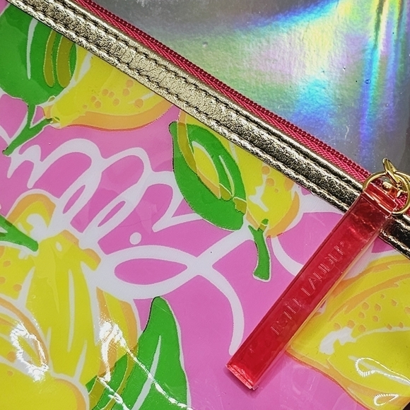 Lilly Pulitzer x Estee Lauder Pink Yellow Lemon Print Cosmetic Bag - Picture 5 of 7